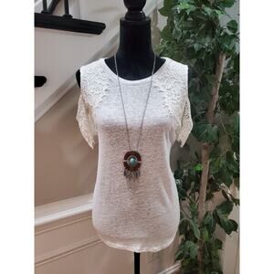 INC International Concepts Womens White Lace Floral Round Neck Top Blouse Large